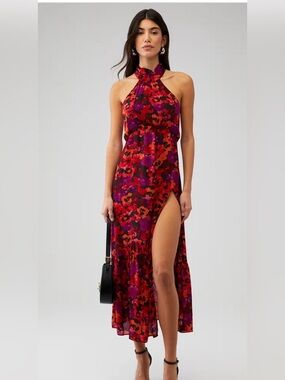 $268 msrp saylor Audie dress halter flowy floral size small wedding open back